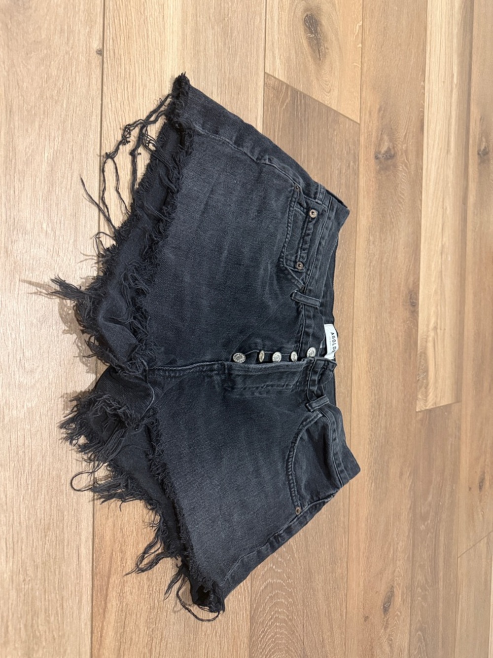 Agolde Black Distressed Frayed Hem Denim Shorts